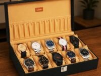 LEDO Men's and Women's PU Leather Watch Box Organizer Case in Royal Black Color with 10 Slots of Watches