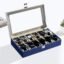 Kuber Industries Faux Leather See Through 12 Slots Wrist Watch Organiser Box for Men & Women | Watches Collection Case with Removable Pillows | Blue & White