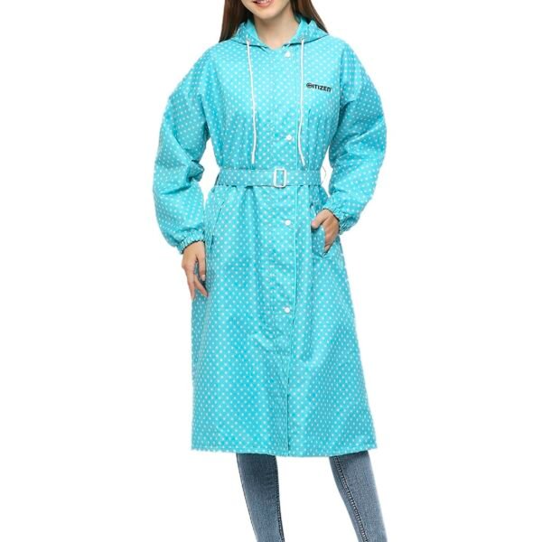 Citizen Polyester Reversible Casual Style Raincoat For Women With Inbuilt Hood,Waist Belt & Matching Carry Pouch|Stylish Polka Dot Design|Durable & Lightweight Rainsuit With High Tearing Strength