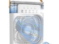 Mini Air Cooler, USB Desk Fan, Personal Evaporative Cooler with 7 Colors LED Light, 1/2/3 H Timer, 3 Wind Speeds and 3 Spray Modes for Office, Home, Dorm, Travel