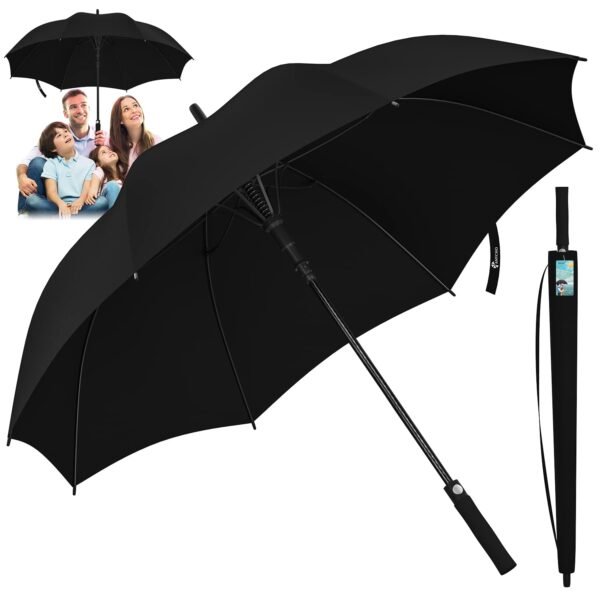 ANYCHO 60inch Big Umbrella for man, Auto Open Golf Rain Umbrella with cover, Windproof, Waterproof and UV Protection Umbrella Big Size for 2-3 Men, Women and Family (Black)