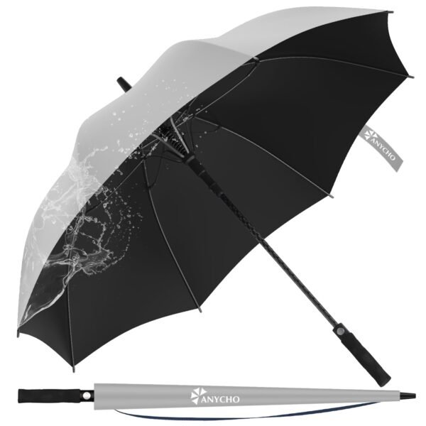 ANYCHO 60inch Big Umbrella for man, Auto Open Golf Rain Umbrella with cover, Windproof, Waterproof and UV Protection Umbrella Big Size for 2-3 Men, Women and Family (Black)