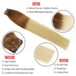 24 Inch, T6/613: Vario Tape In Human Hair Extensions 7A Ombre Hair Color Medium Light Brown #6 Fading To Bleach Blonde #613 Silky Straight Skin Weft Human Remy Hair (24Inch 70G/