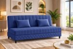 3-Seater Velvet Sofa Cum Bed, Tufted Convertible Sleeper Couch, Space-Saving Design, Comfortable Cushioned Seating - Blue