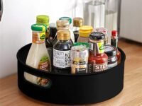 360° Kitchen Organizer Rotating Tray | Lazy Susan Multi Purpose Storage Organizer | Cosmetic Organizer Tray | Modern Kitchen Accessories | Black Colour.