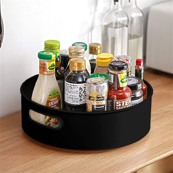 360° Kitchen Organizer Rotating Tray | Lazy Susan Multi Purpose Storage Organizer | Cosmetic Organizer Tray | Modern Kitchen Accessories | Black Colour.