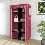 4+4 Layer Collapsible Wardrobe for Clothes with Side Pocket 7800-2 (84CM x 42.5CM x 166CM, Maroon)