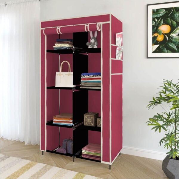 4+4 Layer Collapsible Wardrobe for Clothes with Side Pocket 7800-2 (84CM x 42.5CM x 166CM, Maroon)