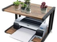929100 Wooden-MDF Printer Stand with Sturdy Metal Frame, 2-Tier Desktop Storage Organiser for Fax Machine, Scanner, Files, Office Supplies - Black Made in India