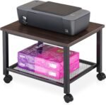 929300 Wooden-MDF Printer Stand, Trolley with Wheels with Sturdy Metal Frame, 2-Tier Desktop Storage Organiser for Fax Machine, Scanner, Files, Office Supplies, Black Made in India