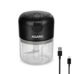 AGARO Elite Rechargeable Mini Electric Chopper, Food Grade Bowl, Stainless Steel Blades, Rechargeable, One Touch Operation, for Chopping Garlic, Ginger, Onion, Vegetable, Nuts, 250 Ml, Black