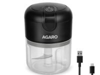 AGARO Elite Rechargeable Mini Electric Chopper, Food Grade Bowl, Stainless Steel Blades, Rechargeable, One Touch Operation, for Chopping Garlic, Ginger, Onion, Vegetable, Nuts, 250 Ml, Black