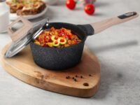 AGARO Imperial Granite Non Stick Sauce pan with Glass Lid, 1.5L / 16cm, Cast Aluminium Body, Gas & Induction Compatible, Dark Grey.