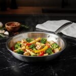 AGARO Regency Tri-Ply Steel Frying Pan, 1.5L Capacity, 24 cm Diameter, Stainless Steel, Riveted Handle, Food Safe, Gas Oven and Induction Oven Compatible, Silver