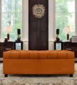 AMATA Eagle Solid Wood 2 Seater Ottoman/pouffe Orange Suede Velvet Perfect for Home Living Office Room and Guests (Orange 3, 2 Seater)(3 Year Warranty)