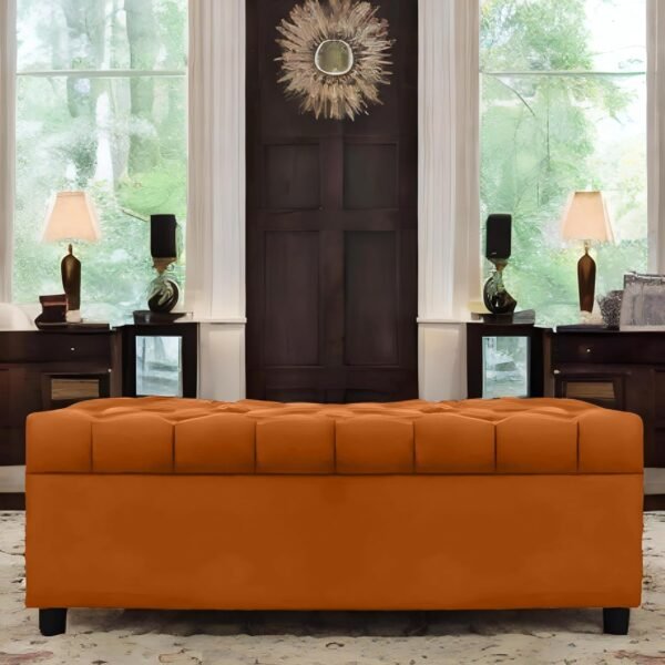 AMATA Eagle Solid Wood 2 Seater Ottoman/pouffe Orange Suede Velvet Perfect for Home Living Office Room and Guests (Orange 3, 2 Seater)(3 Year Warranty)