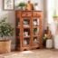 ANGEL FURNITURE Solid Sheesham Kitchen Medium Storage Crockery Cabinet in Honey Finish, Semi Gloss, 75x35x120CM