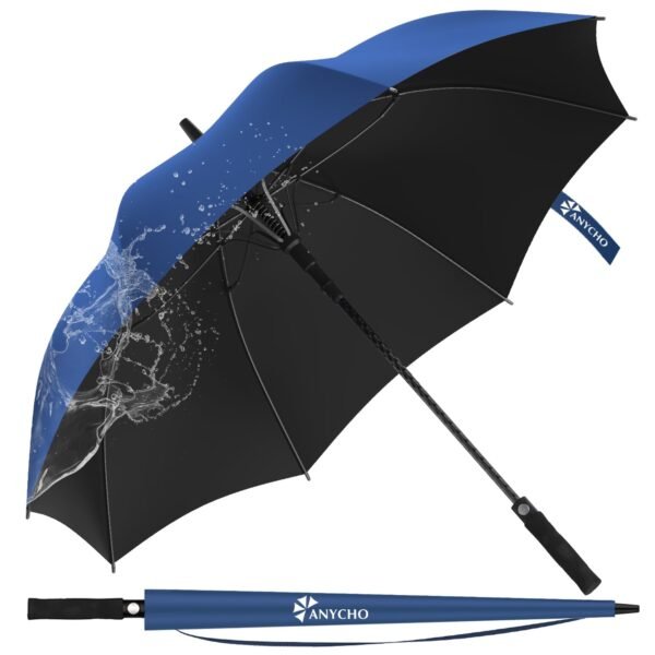 ANYCHO 60inch Big Umbrella for man, Auto Open Golf Rain Umbrella with cover, Windproof, Waterproof and UV Protection Umbrella Big Size for 2-3 Men, Women and Family (Black)