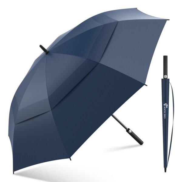 ANYCHO 60inch Double Layer Big Umbrella for Men, Auto Open with Windproof Technology, Waterproof, and Extra Wind Resistance - Ideal for 3-4 People