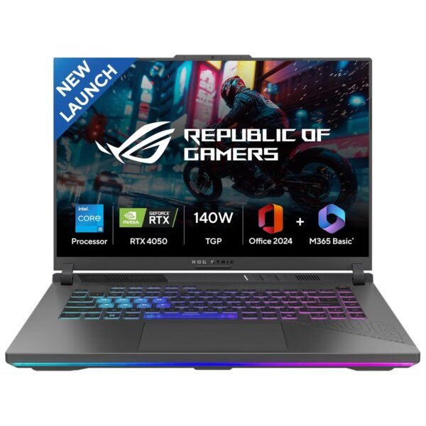ASUS ROG Strix G16,Intel Core i5-13450HX, RTX 4050-6GB,140W TGP,16GB RAM,1TB SSD,FHD+,16" (40 cm),165Hz,Windows 11,M365 Basic (1Year)*,Office Home 2024,Gray,2.5 Kg, G614JU-N3526WS, Gaming Laptop