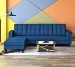 Adorn India Maddox Tufted L Shape 5 Seater Chenille Sofa Sofa Set LHS (Blue) (3 Year Warranty)