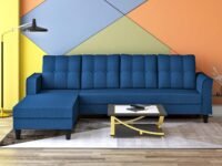 Adorn India Maddox Tufted L Shape 5 Seater Chenille Sofa Sofa Set LHS (Blue) (3 Year Warranty)