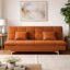 Adorn India Premium New Aspen 3 Seater Sofa Cum Bed 4X6 Velvet Suede with 2 Cushions (Color Orange) and Suitable for All Indoor, with 3 Years Warranty