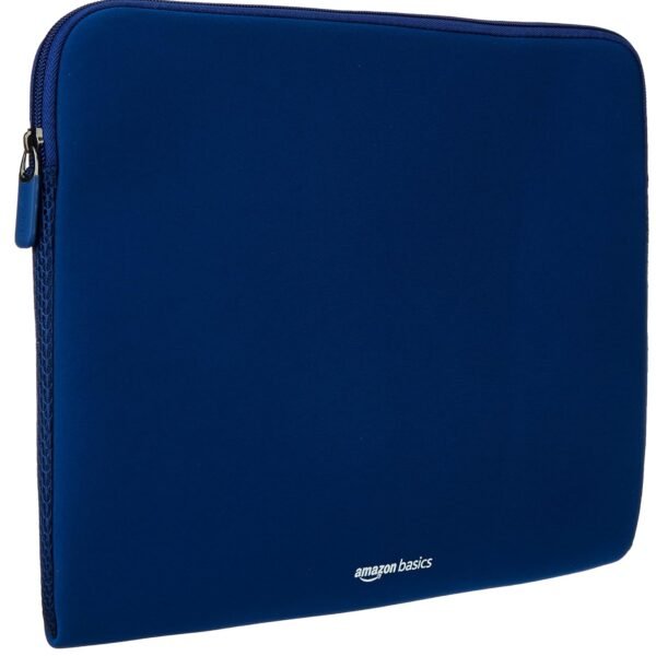 Amazon Basics Laptop Sleeve Case Cover Pouch for 15-Inch, 15.6-Inch Laptop for Men & Women | Slim Profile Neoprene, Soft Puffy Fabric Lining, 360° Protection, Smooth & Premium Zipper (Blue)
