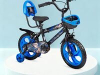 Amazon Brand – Jam & Honey Kids 14T Bicycle | Sturdy Steel Frame | EVA Tyres | Adjustable Seat & Handlebar | Training Wheels | Front Basket | Blue
