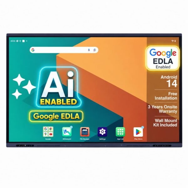 BIG VUE Pluss 75 inch Android 14 Smart Interactive Television | EDLA 4K UHD Flat Panel Digital Board, 8 GB RAM 128 GB ROM, Ai, Multitouch Screen Display for Teaching, Classroom & Office Use