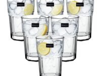 BINZO Glass Water Juice Glasses Set of 6, 300 ml, Stackable Drinking Durable Thick Tumblers, Microwave & Dishwasher Safe for Kitchen, Home, Fridge