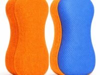 Bergmann Gladiator Microfibre Sponge for Car & Bike Cleaning | High Density | Dual-Sided | High-Absorbent | Long-Lasting | Orange, Blue