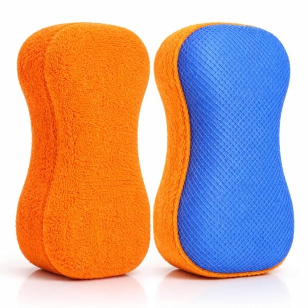 Bergmann Gladiator Microfibre Sponge for Car & Bike Cleaning | High Density | Dual-Sided | High-Absorbent | Long-Lasting | Orange, Blue