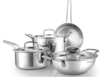 Bergner TriPro TriPly Stainless Steel 7 Pcs Cookware Set - Deep Kadai 20cm (1.5 L), 20cm Sautepan (1.2 L), 16cm Saucepan (1.7 L), 20cm Casserole (3 L), 3 Stainless Steel Lids, Induction Bottom