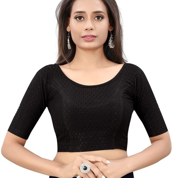 Bhochi Round Neck Cotton Spendex|Stretchable Blouse for Women|Readymade Blouse for Women|Blouses|Stretchable Blouse Readymade| Above Elbow Sleeve
