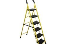 BonKaso Mild Steel Multipurpose Climb Swift 6-Step Foldable Ladder with Safety Clutch Lock, Load Capacity Upto 120kg – Anti-Slip Designed for Indoor & Outdoor Use - (Yellow & Black)