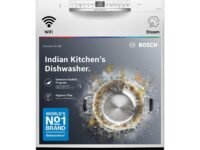 Bosch 14 Place Setting Free Standing Dishwasher for Indian Utensils, WiFi Enabled, Intensive Kadhai Program, Inbuilt Heater, Fits Up to 80 Utensils, White (SMS6IKW01I)