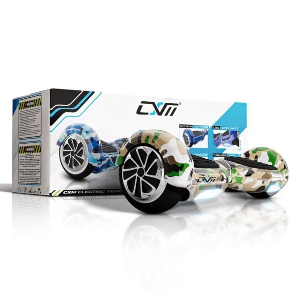 CXM R2 U UL 2272 Certified 6.5 inch Self-Balancing Hoverboard (Camo Green) for Kids & Adults | Dual 200W Motors, Bluetooth Speakers, LED Lights, 10KM Range, 36V BIS-Approved Battery | 100kg Capacity | 1-Year Warranty