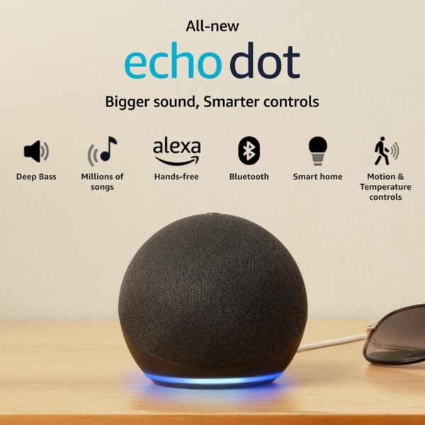 Certified Refurbished Echo Dot (5th Gen) | Smart speaker with Bigger sound, Motion Detection, Temperature Sensor, Alexa and Bluetooth| Black