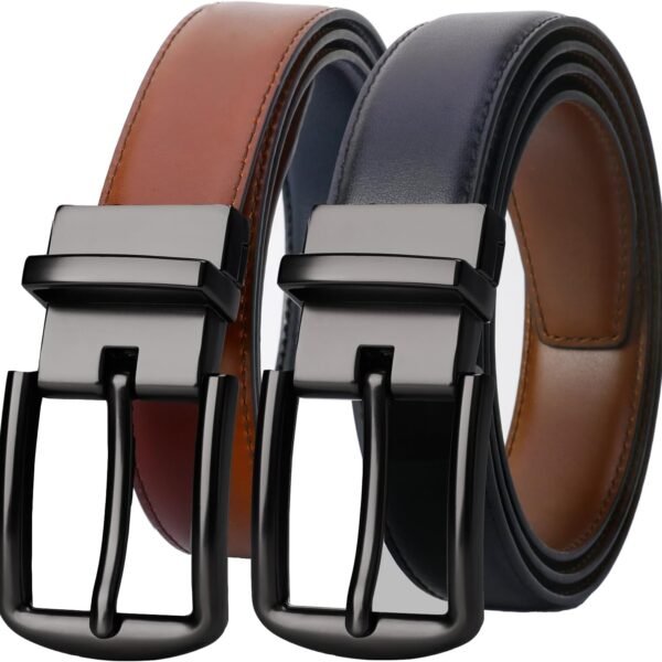 Contacts Men's Genuine Leather Pin Buckle Reversible Belt | Leather Belt for Men Classic Designs for Work & Business Casual (Black|Brown)…