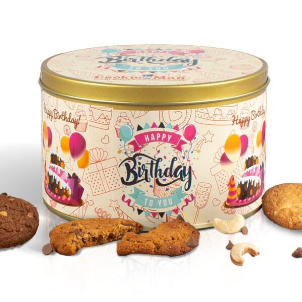 CookieMan Happy Birthday Cookies Gift Pack - 300g | Assorted Biscuit in 5 Flavors: Choco Chip, Double Choco Chip, Butter Cashew, Black Currant & Mocha | Perfect For Special Occasion Gifting