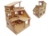 DIY Wooden Doll House with Furniture for Kids, Open Air Gym, Construction Kit with Assembly Instructions