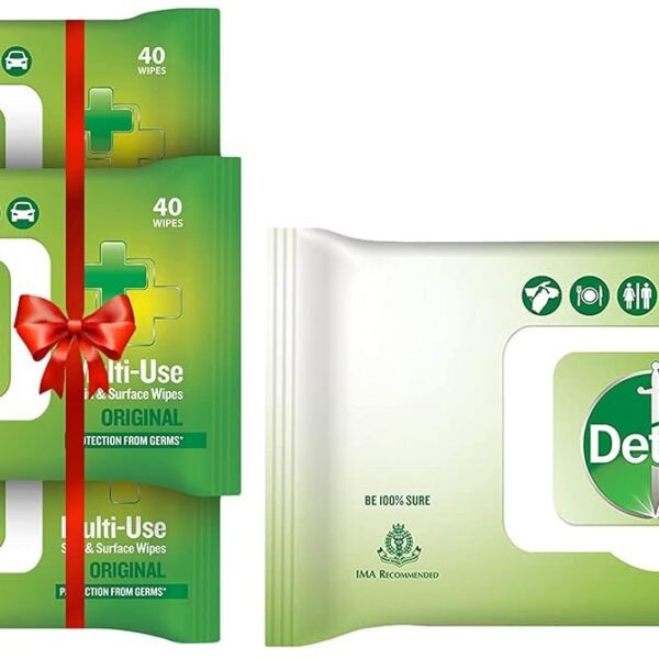 Dettol Disinfectant Sanitizer Wet Wipes for Skin & Surfaces, Original (Pack of 3, 40 Count each) & Dettol Disinfectant Sanitizer Wet Wipes for Skin & Surfaces, Original – 80 Count