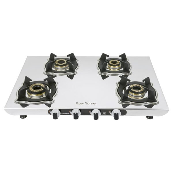 Everflame Marvel 4 Burner Gas Stove | Manual Ignition | 6G Series Brass Burner | ISI Certified SS Cooktop | 5 Years Warranty on (Body & Burners) + 2 Year Comprehensive Warranty + Doorstep Service