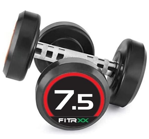 FITRXX Pair of 7.5kg Rubber Coated Round Bouncer Dumbbells for Men & Women | Durable Cast Iron Dumbbell Set for Home & Gym Workout | Full Body Fitness Training | Set of 2 (7.5kg Each)