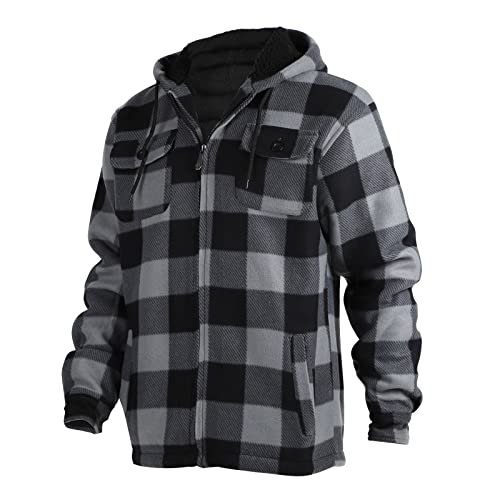 Facitisu Men's Winter Zip Up Hoodie Sherpa Fleece Sweatshirt Warm Thick heavyweight Coats, Grey, Large