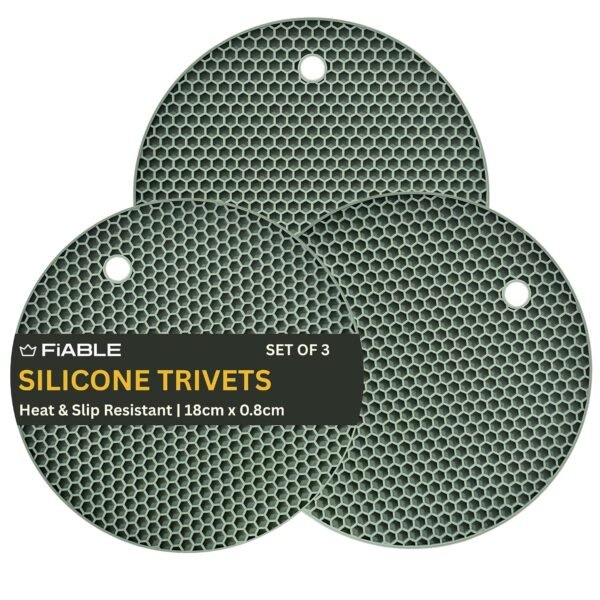 FiABLE Premium Silicone Trivets Mats - Heat Resistant Mats - Hex 3 Green
