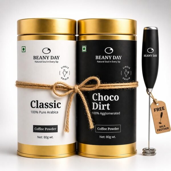 Free Frother | Beany Day Instant Coffee Duo – Choco Mocha Dirt (100% Agglomerated) & Classic 100% Pure Arabica (80g x 2) | No Chicory | Strong Café-Like Taste at Home