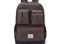 Gear Vintage Boxy 18"/26L Medium Faux Leather Water Resistant Laptop Backpack/Casual Bag/Daypack/Travel Backpack/College Backpack For Men/Women (Brown - black)