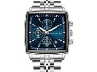 Giordano Multi Function Watch for Men with Square Dial, Stainless Steel Strap and Date Display